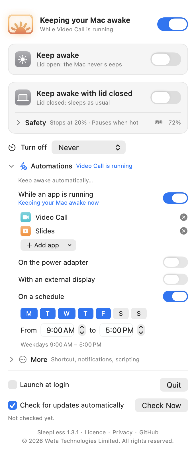 The Automations section of the panel, expanded, light appearance